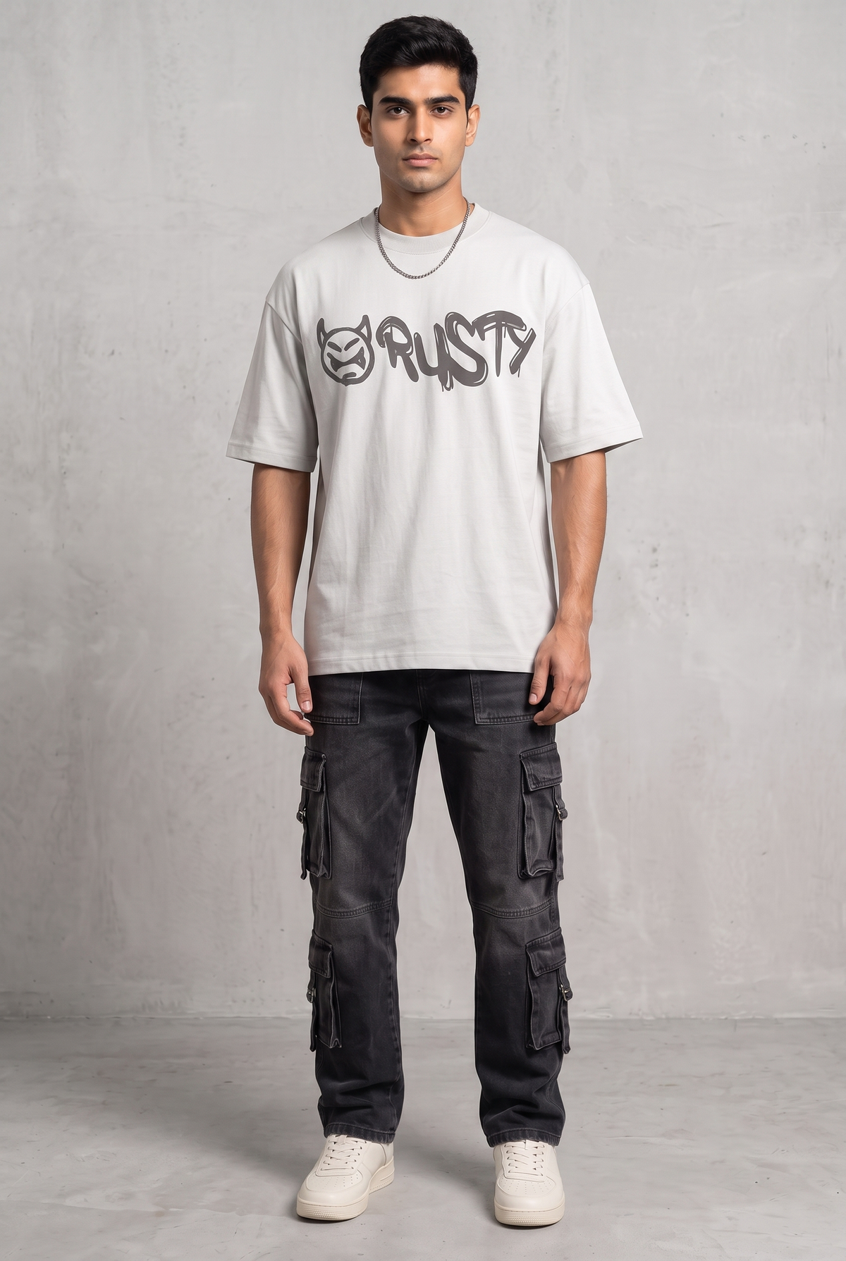 RUST GRAFFITI GREY MEN’S OVERSIZED T-SHIRT
