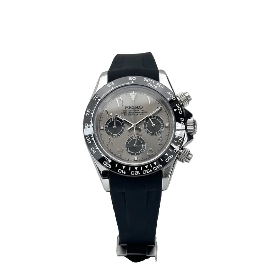 SEIKO CUSTOM MOD RHODIUM GREY ARABIC DAYTONA QUARTZ CHRONOGRAPH