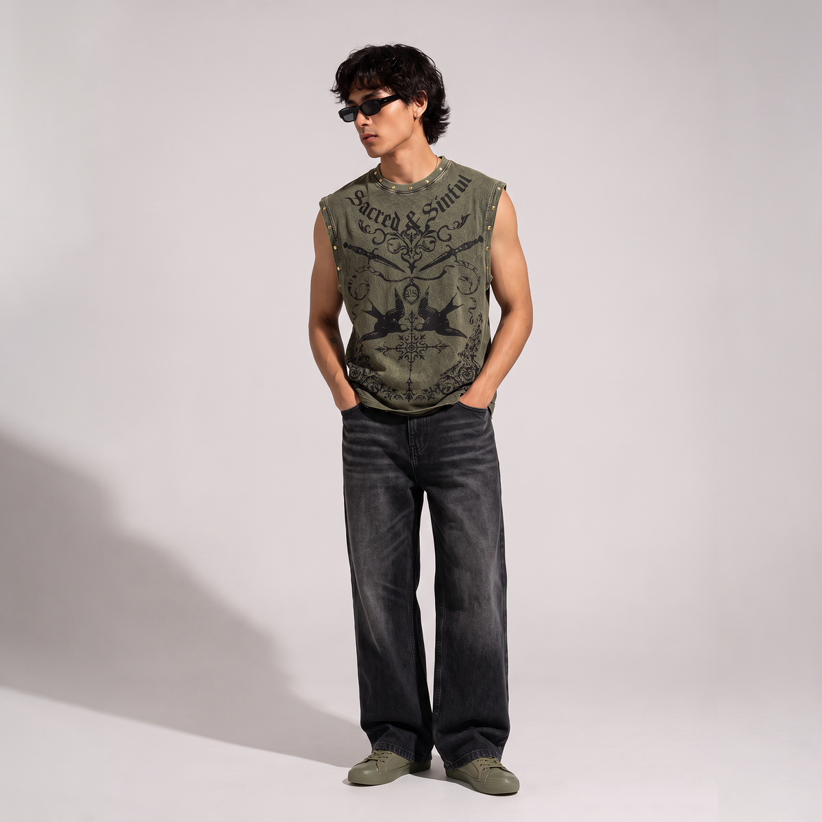 OLIVE WASHED TANK