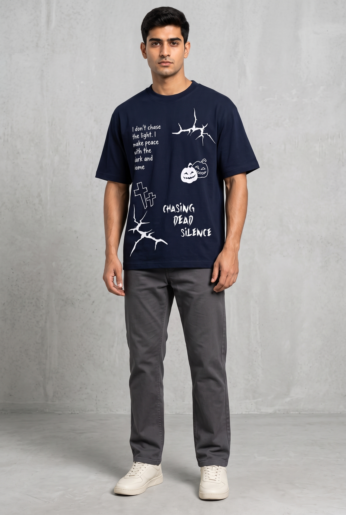 MIDNIGHT SPOOKY NAVY MEN’S OVERSIZED T-SHIRT