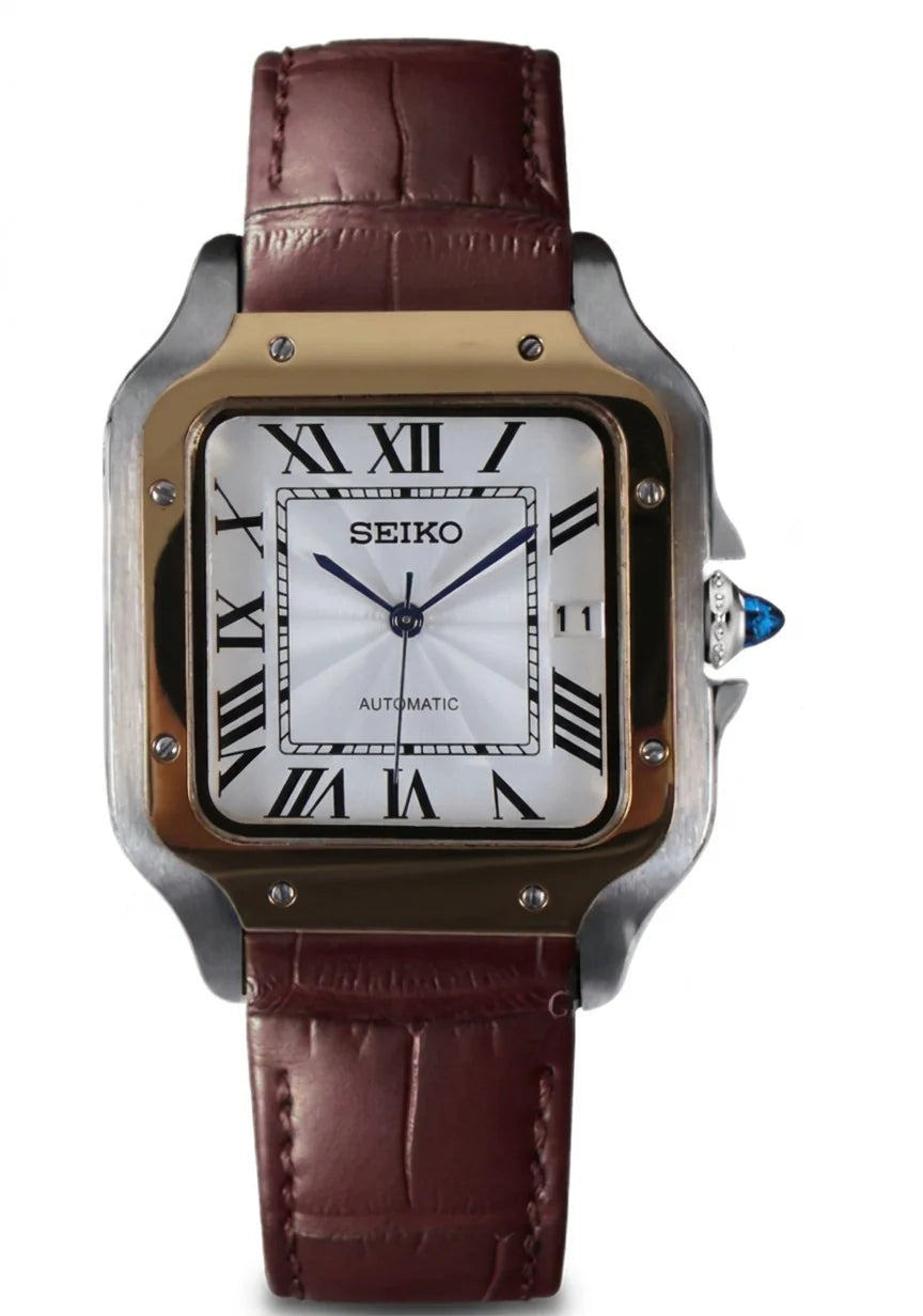 SEIKO MOD SANTOS (WHITE / BROWN LEATHER)