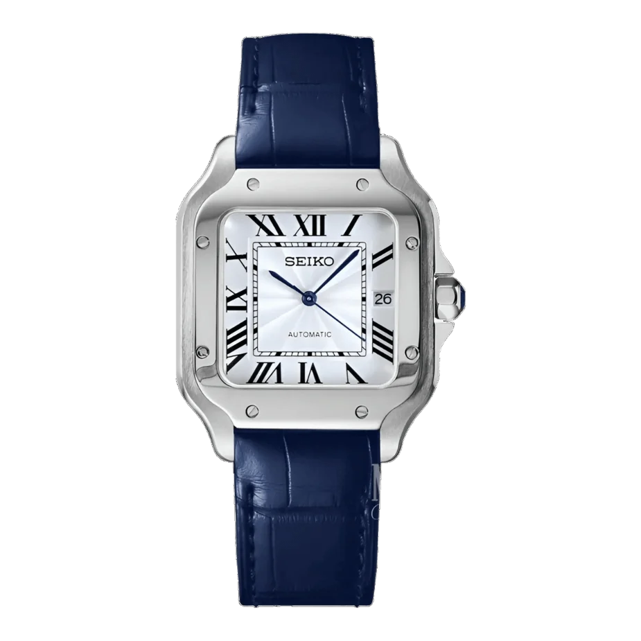 SEIKO MOD SANTOS WHITE BLUE LEATHER