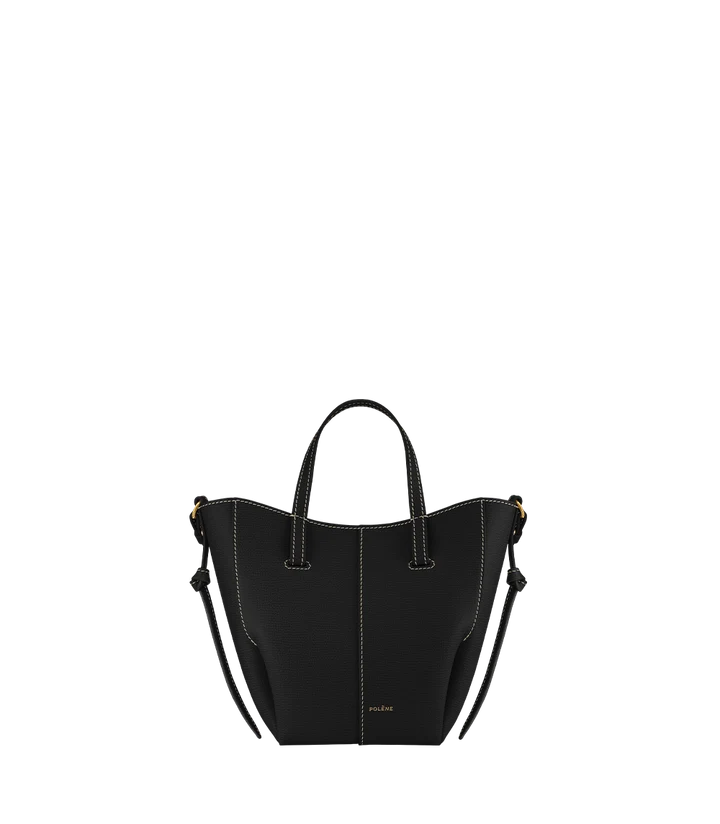 Polene Cyme Tote Nano Textured Black with Ecru Stitching